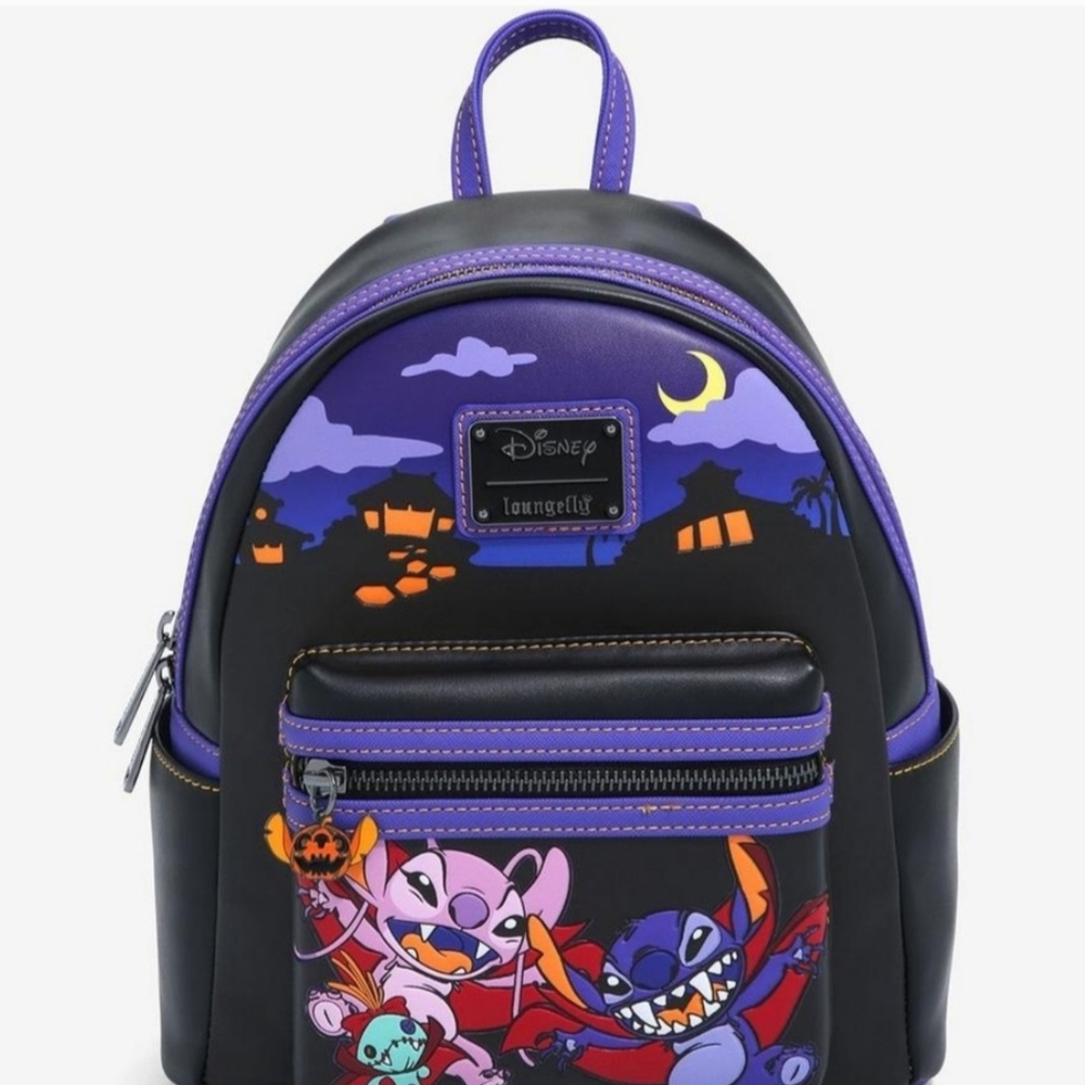 Stitch and Angel halloween loungefly mini backpack